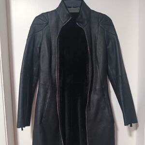 Emporio Armani Women's Black Shearling Leather Coat